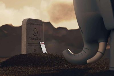 Ivory elephant in front of Tweetbot grave